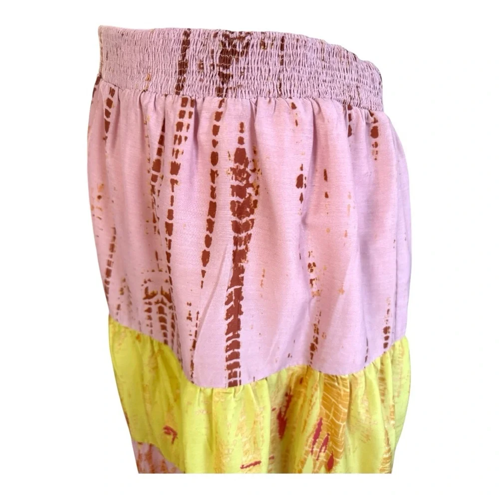 Anthropologie Maxi Tiered Skirt in Pink and Yellow